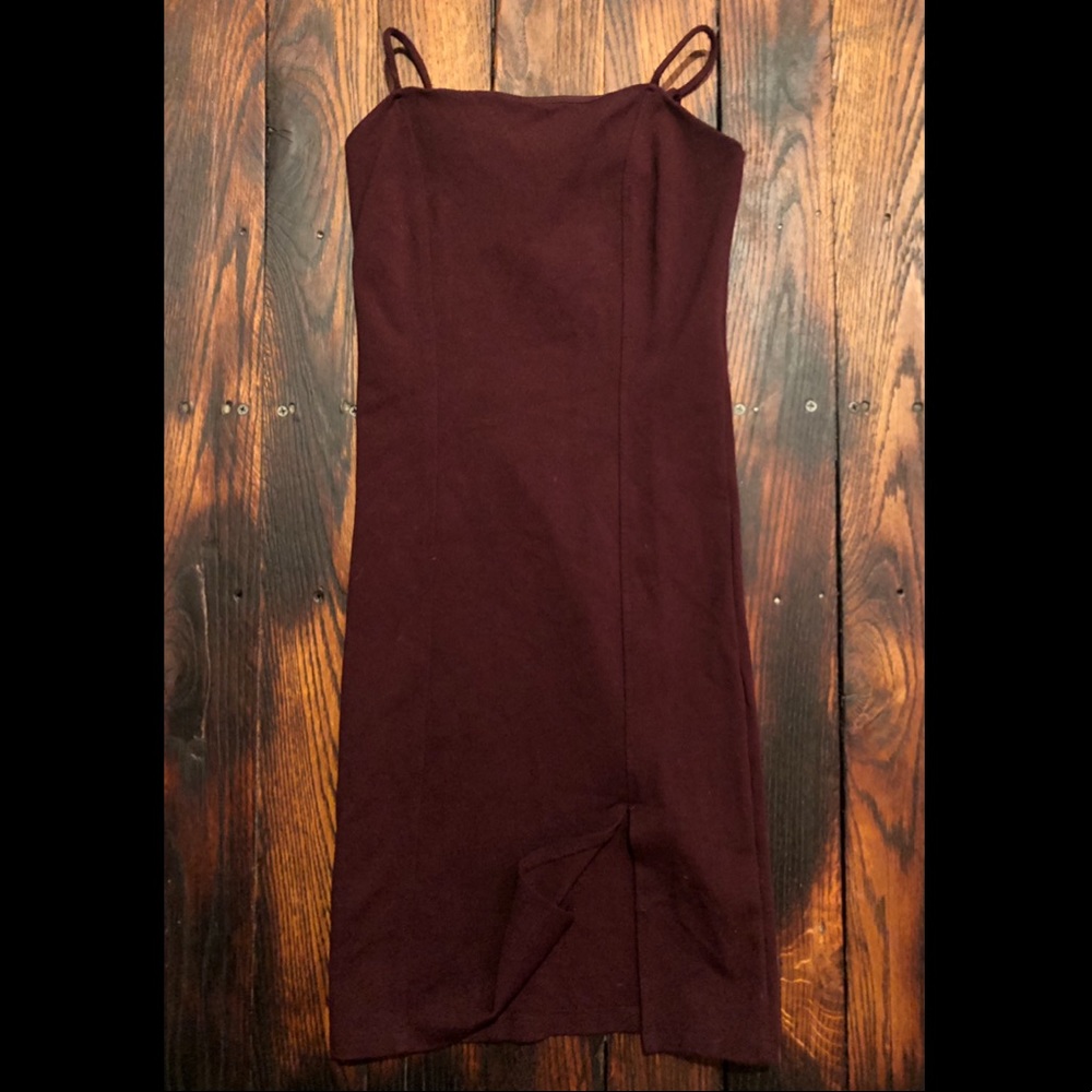 Dark Maroon bodycon dress, with thigh slit